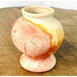 Vintage Nemadji Pottery Miniature Urn Vase Orange Red Swirl Earthenware 3-1/2”